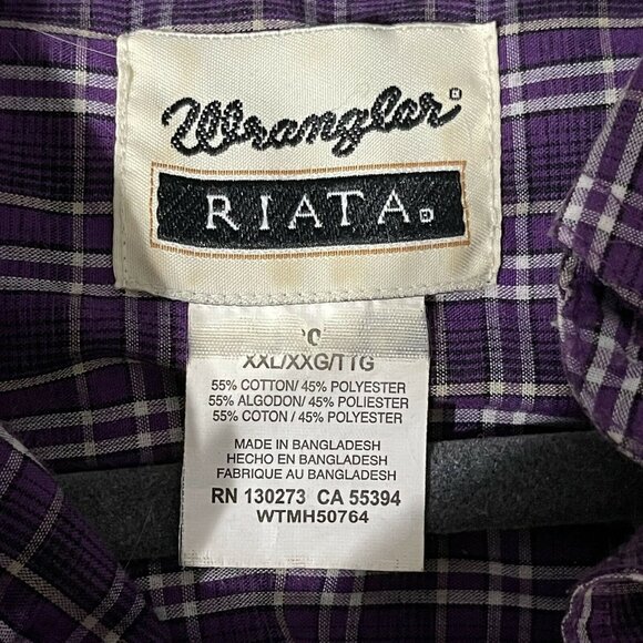 Wrangler Riata Mens Size XXL Purple Plaid Button-Down Shirt Cotton Polyester - Picture 4 of 6